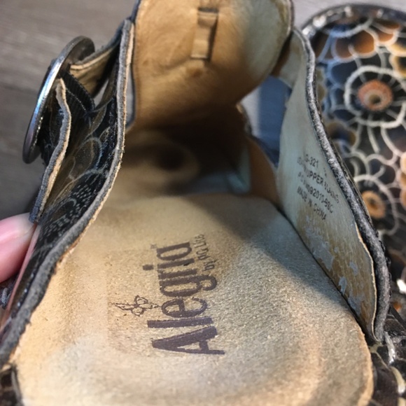 Alegria Floral Patterned Mules - Black and Gold - Picture 7 of 10